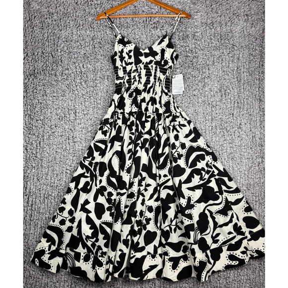 La Ligne Midi Dress Black White Smocked Cotton Poplin Medium Party MSRP $425 - Picture 5 of 12